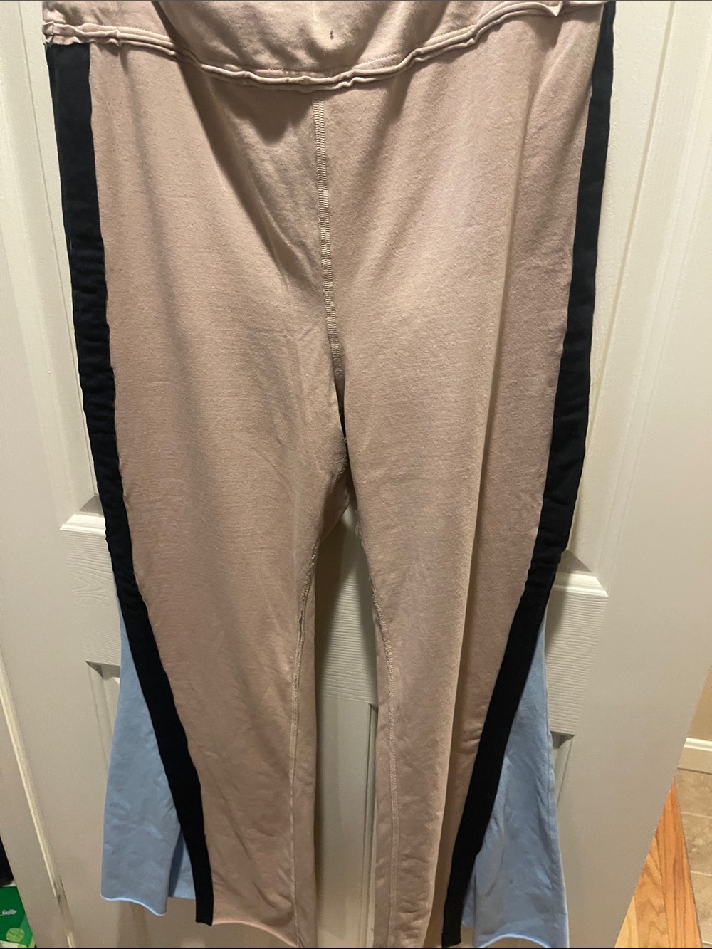 Free People Beige and Black Flare Pants   Light Blue Panels.